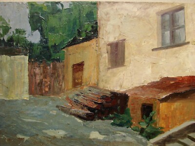  Ukrainian Soviet USSR Oil Painting postimpressionism courtyard old house