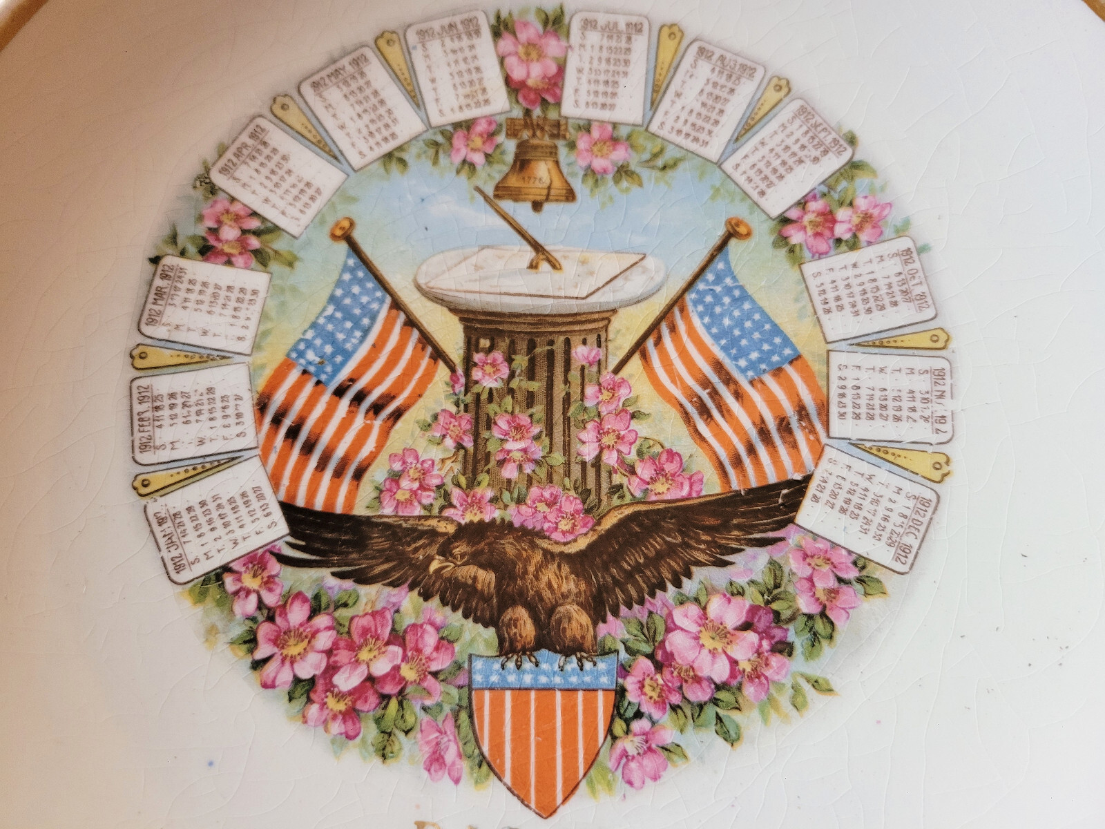 RARE PATRIOTIC FLAGS 1912 *COLUMBUS, Pa.* Souvenir CALENDAR PLATE D. J. Sullivan