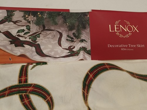 NEW Lenox Holiday Nouveau Multi-Color Tree Skirt 60" Christmas Ribbon Red Green