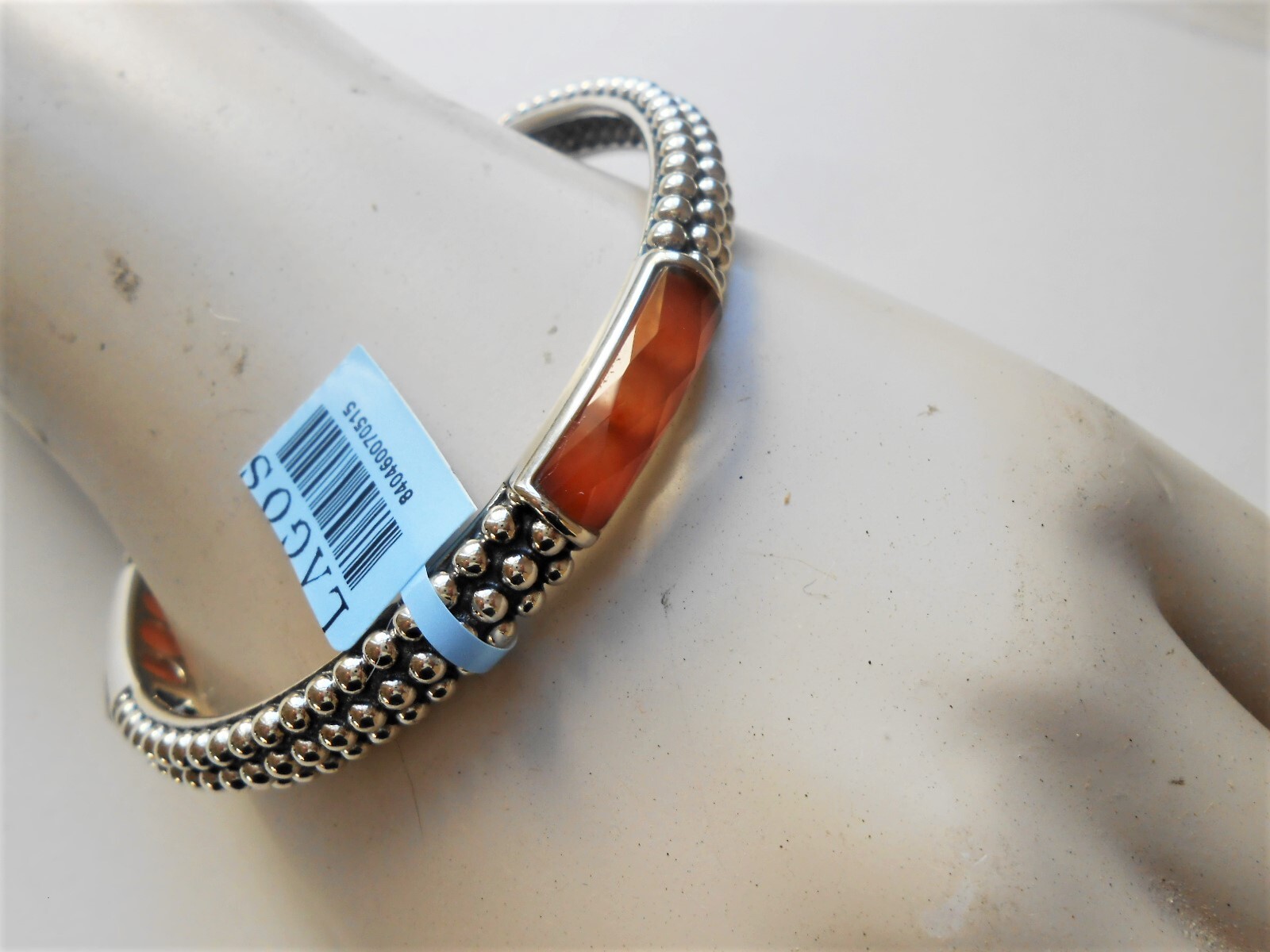 Pre-owned Lagos Maya Caviar Carnelian 3 Doublet Bangle Bracelet Sterling Rare $695 In Orange/silver