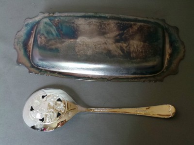 Vintage Slice and Serve Silverplated Set England-  Tray and Spoon