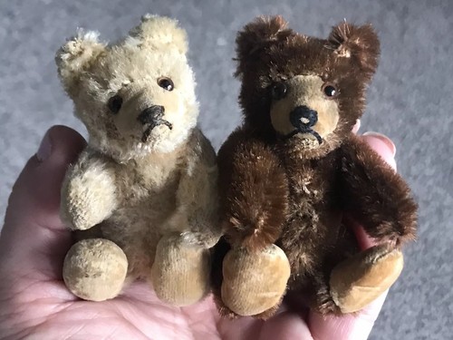 LOT 2 VINTAGE ANTIQUE  Steiff Mohair Teddy Baby Bears  Miniature Dk Brown & Tan