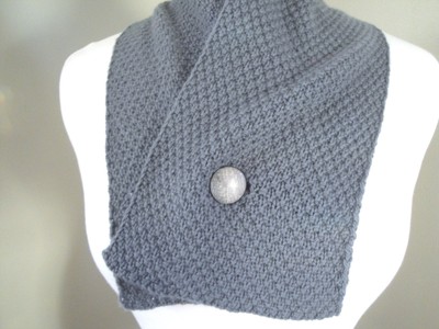 Cashmere Neck Button Wrap Scarf Men Women 100% Cashmere Hand Knit Gray Crossover