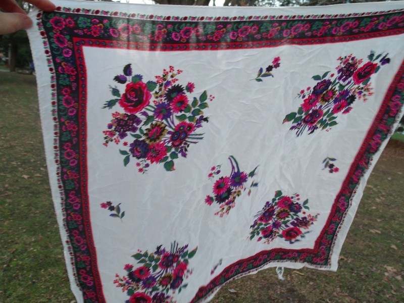 Vtg 100% Silk Scarf Japan Floral Red  Blue Purple Gem Tones 25