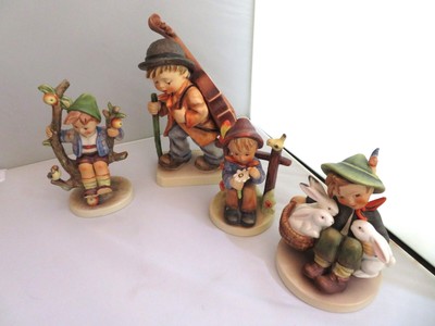 4 Vintage Hummel Figurines Boy Rabbits, Boy Swing, Boy Viola, Boy Fence