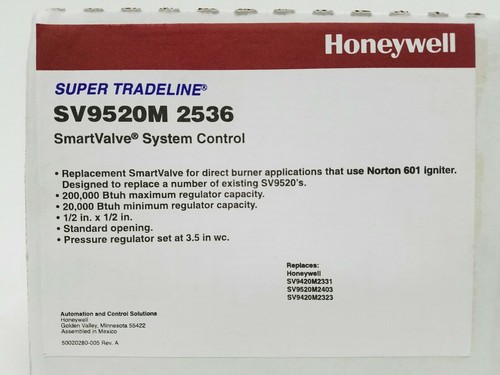 Honeywell SmartValve System Control SV9520M2536 for Direct Burner Norton 601 New