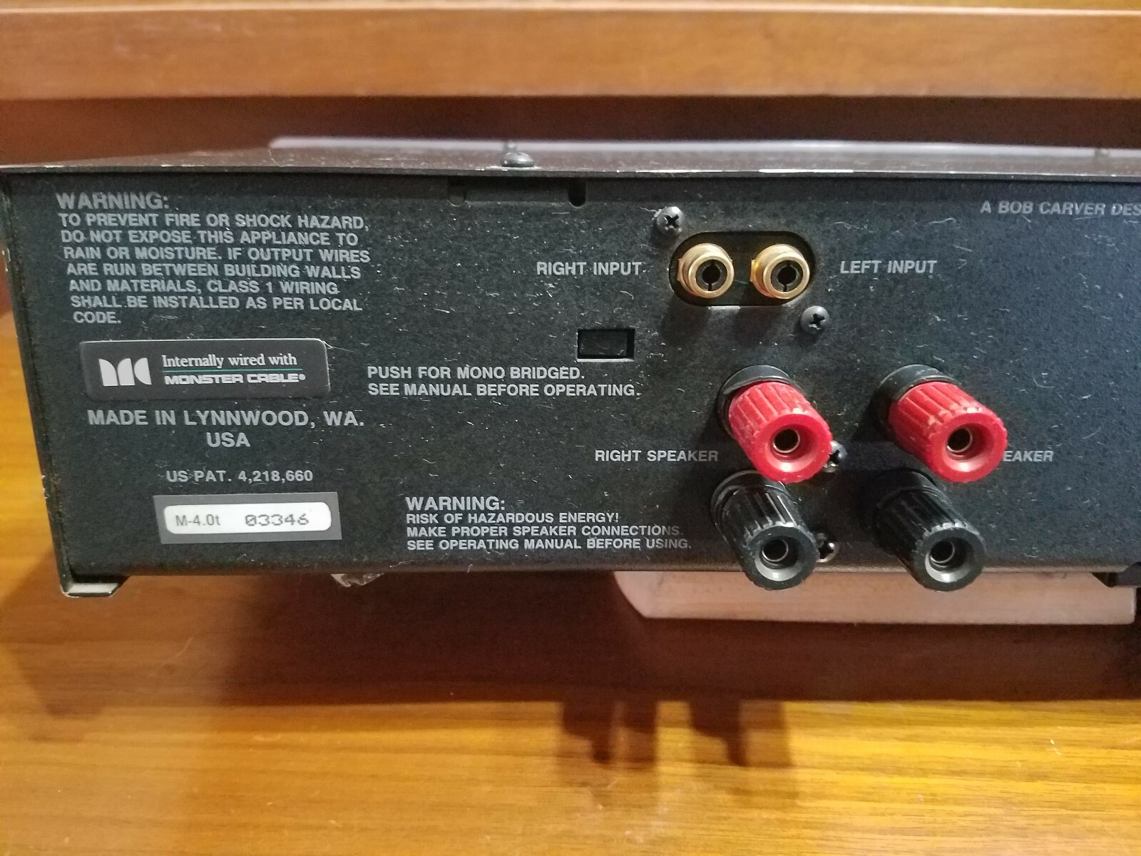 Carver M-4.0T Magnetic Field Amplifier works very good