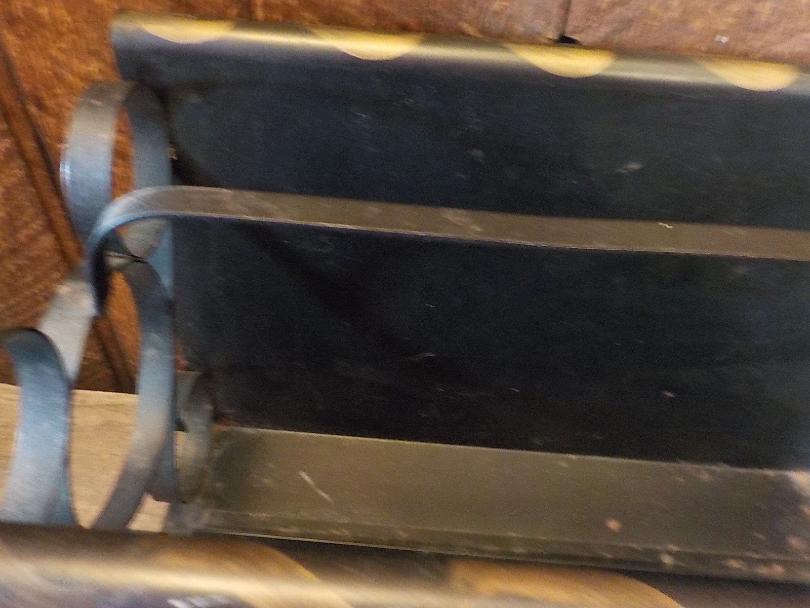 Vintage Toleware Black Metal Magazine Rack Black Gold border Floral