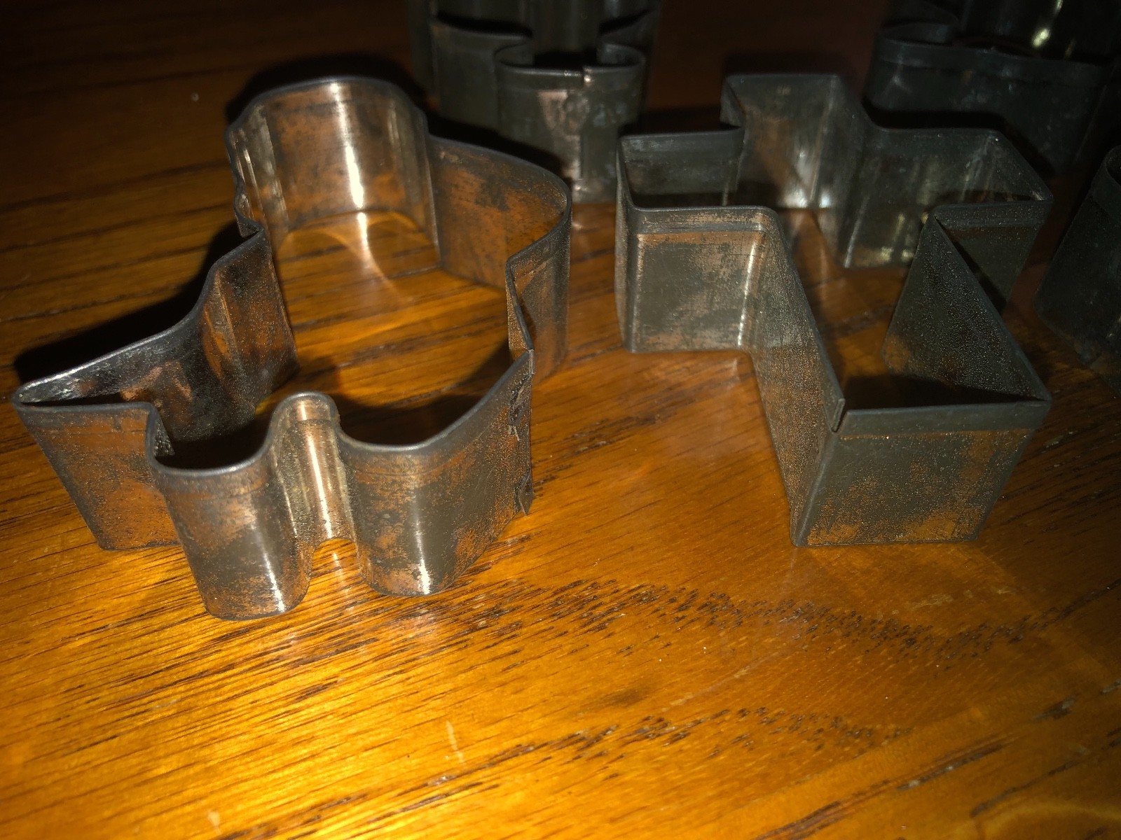 Lot of 9 Vintage Tin Cookie Cutters Primitive Chocolate Butter Sugar Cross Ghost