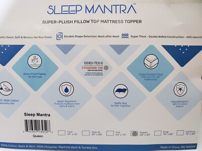 Sleep Mantra Mattress-Topper Queen Super - Plush Pillow Top Quilted