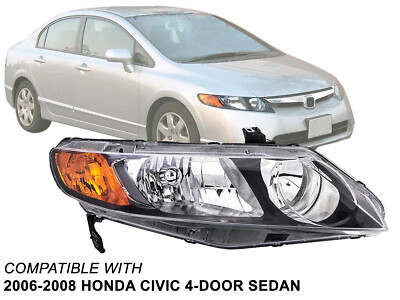 Fits Head Light 2006 2007 2008 Honda Civic 4-Door Sedan Passenger