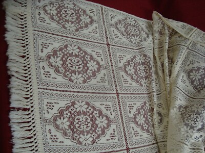VTG NORMANS of SALSIBURY Lace Crochet BEDSPREAD Cotton Fringed 80