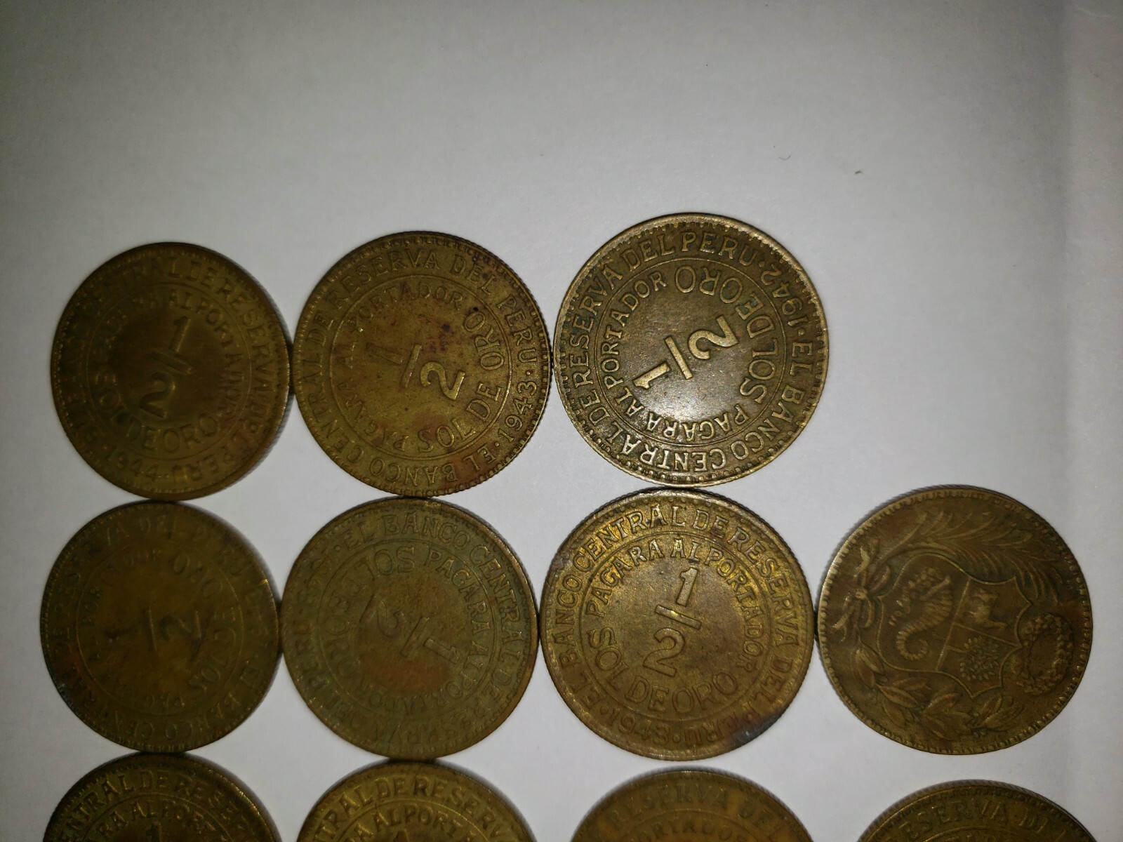 Peru Coin Collection, 18 Total Coins, 1942-44 1/2 Sol Coins