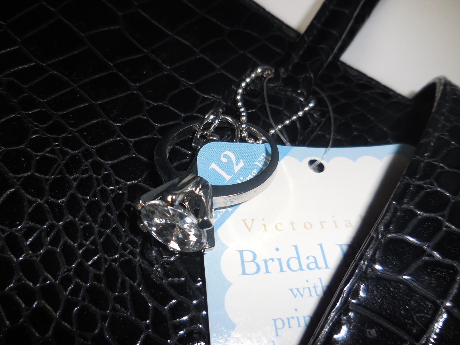 Bride Wedding Planner File Handbag - Organizer Bag Black Faux Crocodile Key Ring