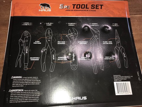 Haus 5 Pc Tool Set Curve-Jaw LockinSlip Joint Long Nose Pliers Adjustable Wrench