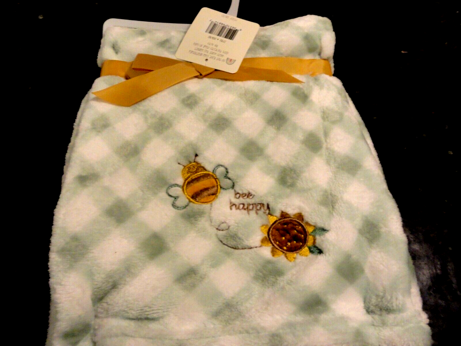 Bumble Bee Lt Green White Buffalo Plaid Sunflower