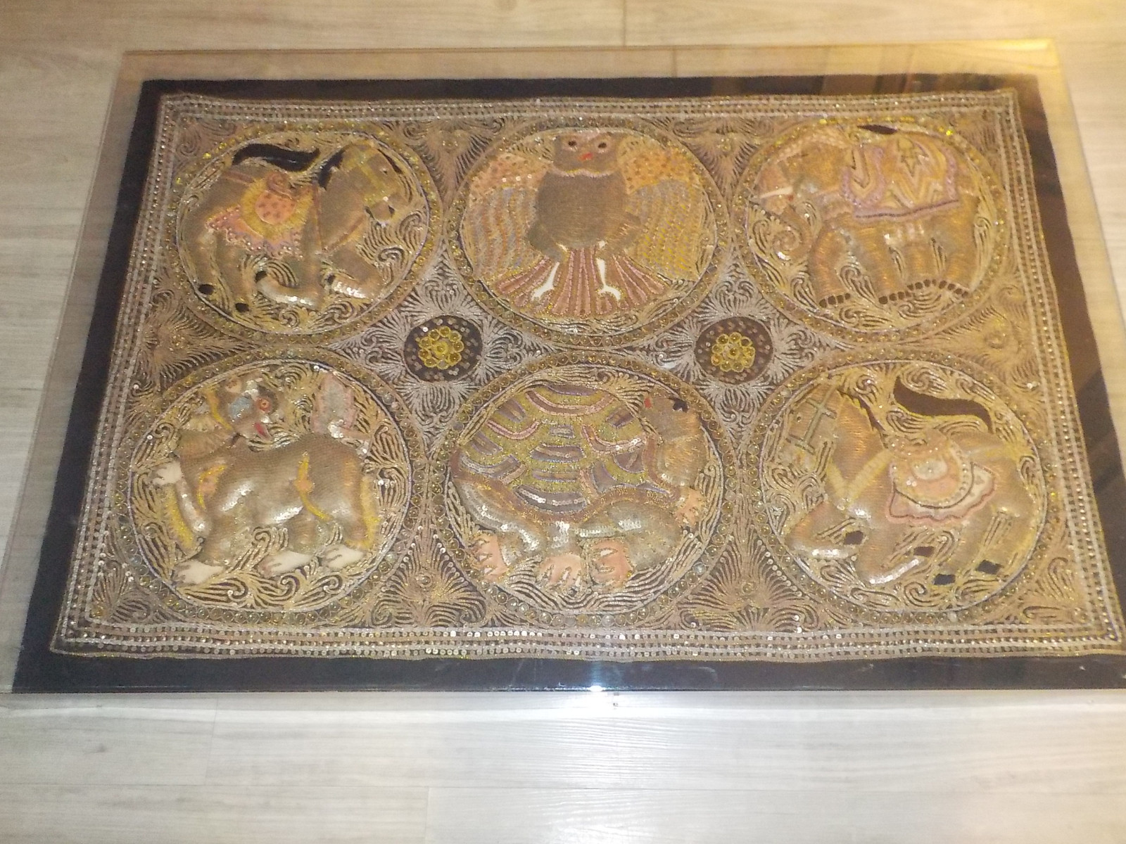 Large Antique Burmese Kalaga Gold Thread Tapestry of  c.1890-1910, Beautiful!