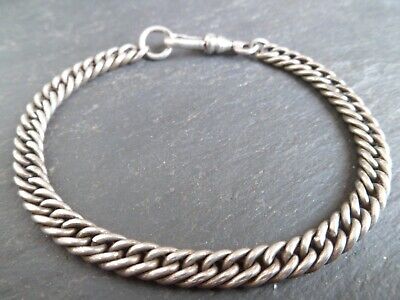 Chunky Double Link Vintage / Antique Solid Silver Chain Bracelet & Albert Clasp