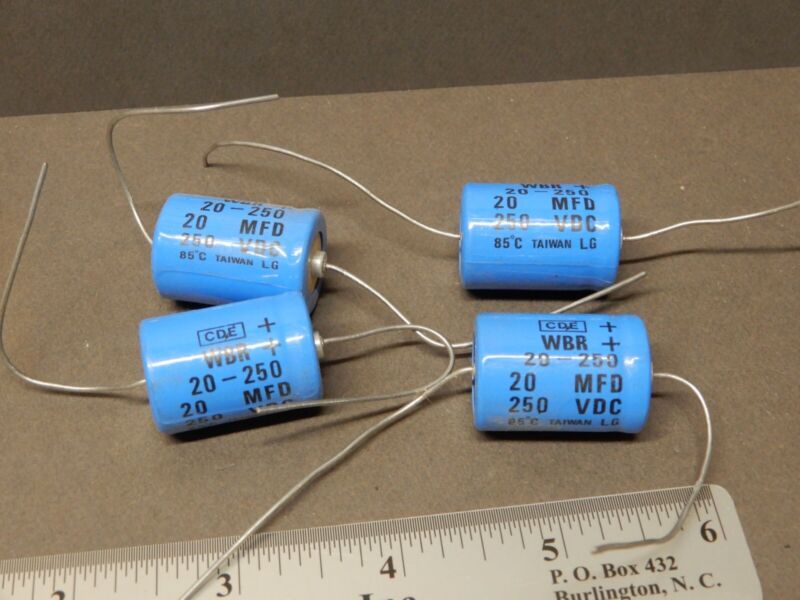 Cornell Dubilier CDE  Axial Lead 20uf 250V Electrolytic Capacitors Qty 4 NOS WBR