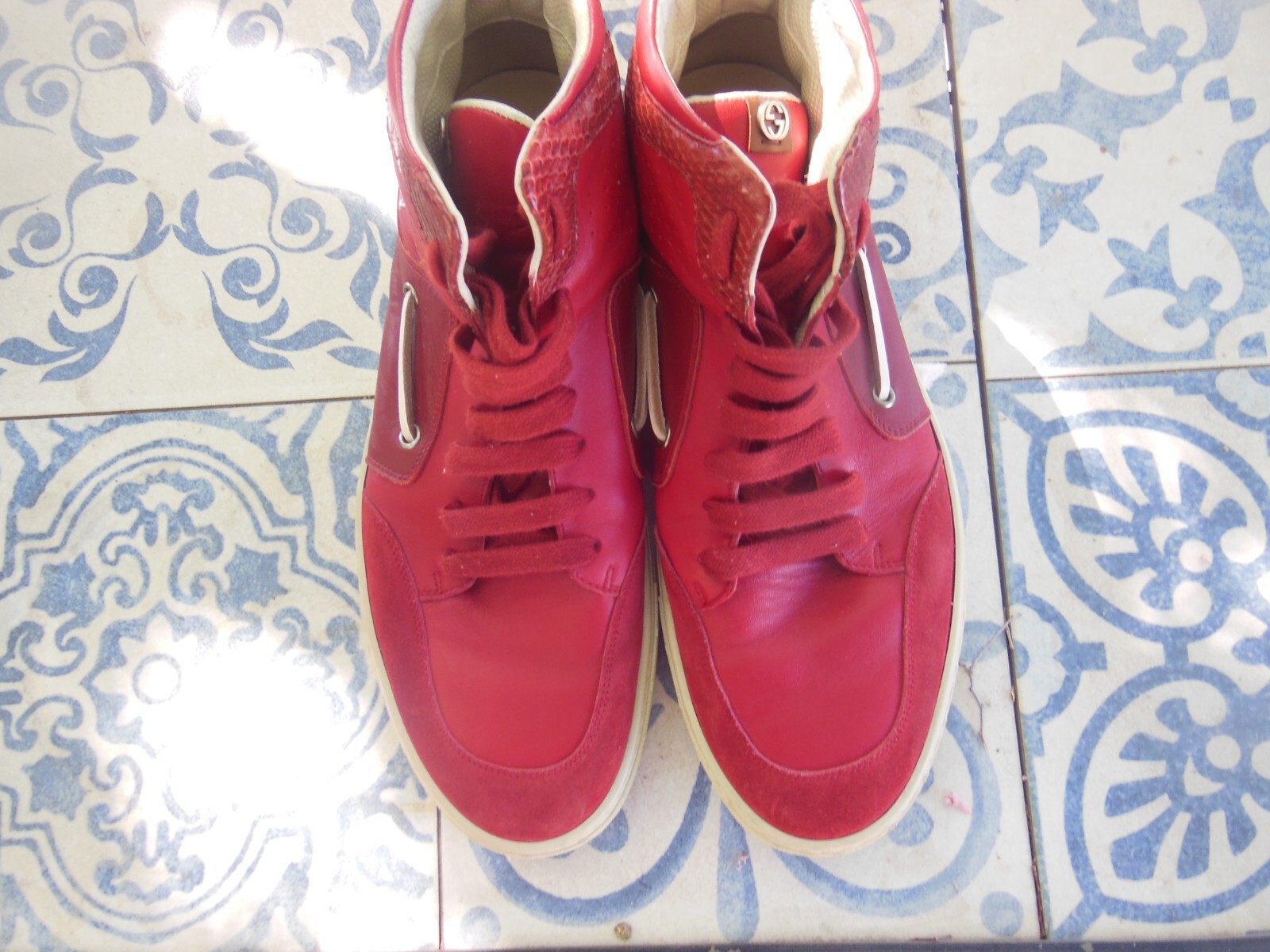 スニーカー GUCCI Red Fabric And Suede Sneakers GUCCI Softy Tek Sneakers Trainers Shoes Sz. 9.5 G / 10 US