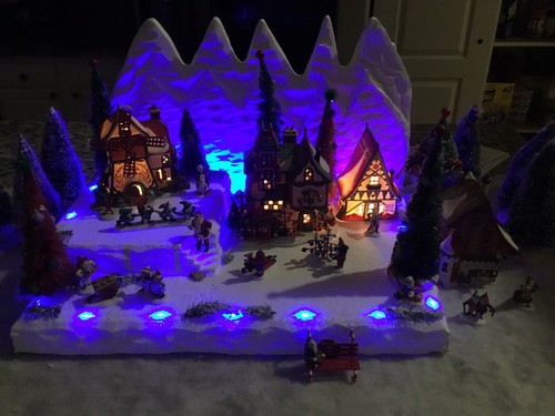 Christmas village display platform W Blue Led Lights For