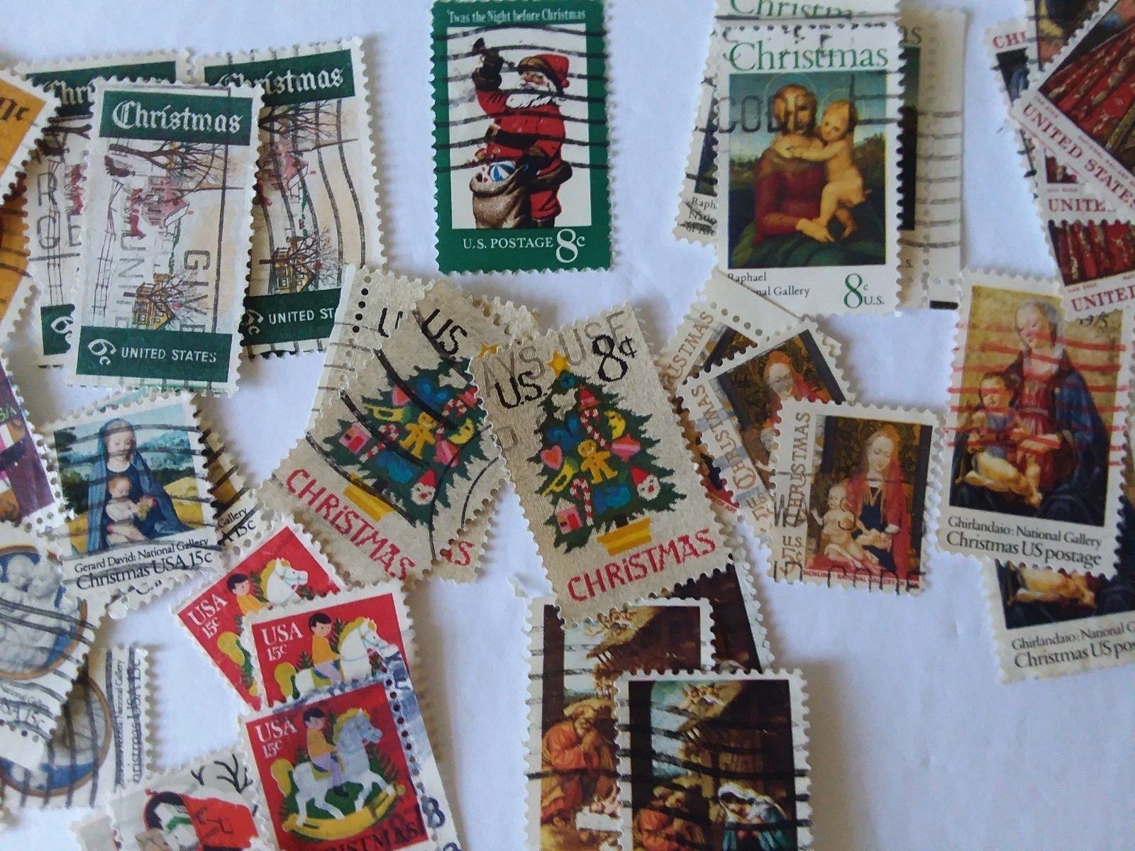 Christmas US  stamps 40 used ephemera paper collectibles lots stamp lots