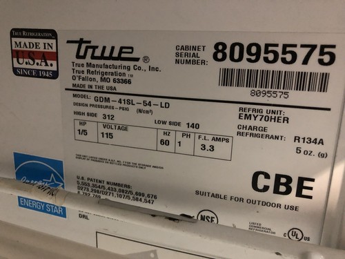 True GDM-41SL-54-LD 17  Refrigerator Cooler OUTDOOR/INDOOR USE USA