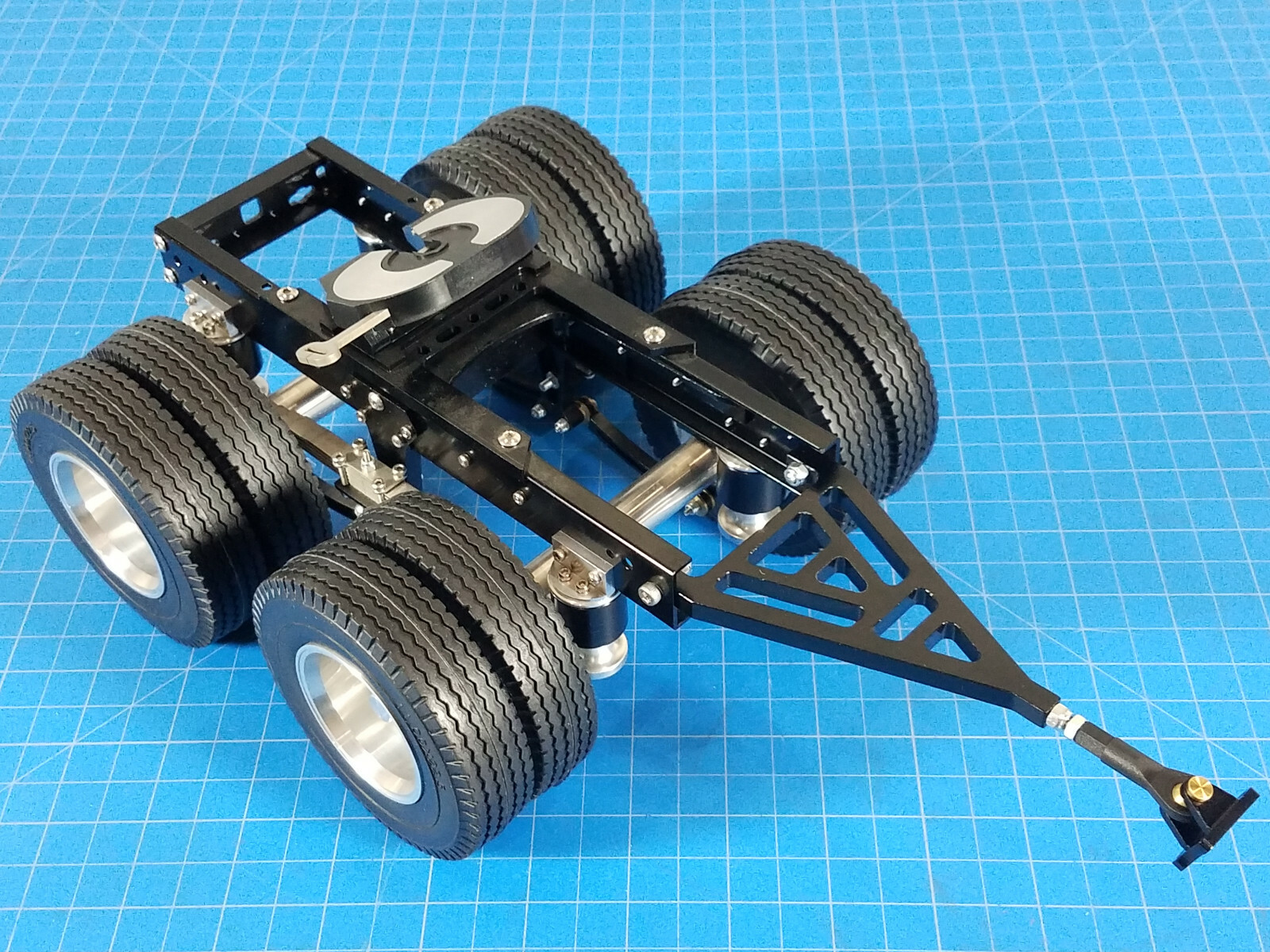 2 Axles Dolly Tractor Trailer Pin Mount 5th Wheel Coupler Tamiya 1/14 R/C Truck