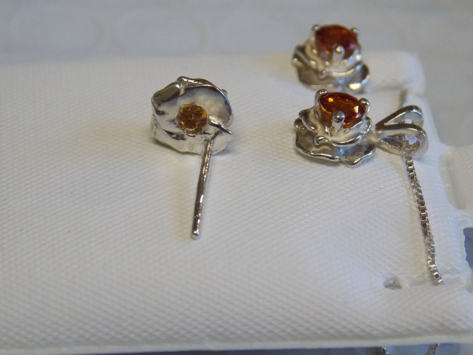 DAINTY NATURAL MADEIRA CITRINE STERLING SILVER FLOWER PENDANT EARRING SET USA