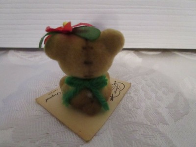 Josef Originals Teddy Bearw Flower  Figure Fuzzy Flocked George GOOD Label Japan