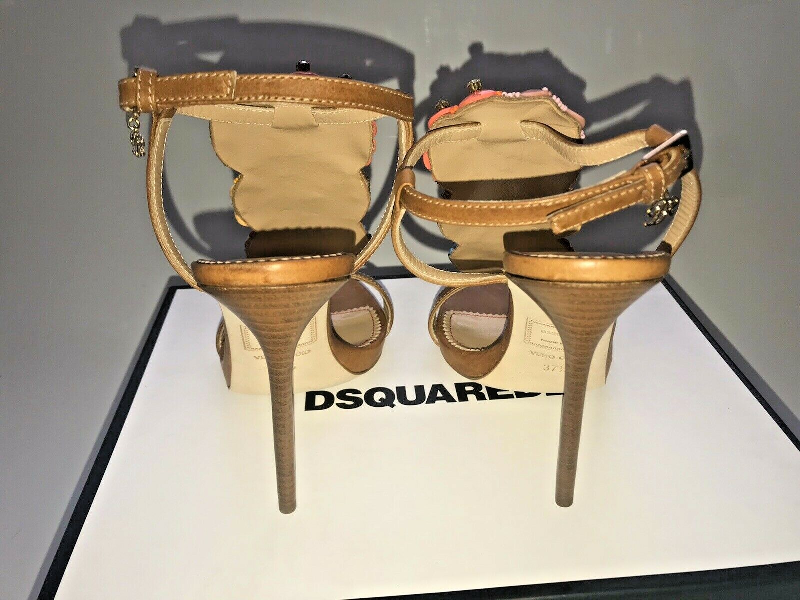 Pre-owned Dsquared2 7 7.5 Brown Beaded Embellished Strappy Stiletto Party Sandals $890