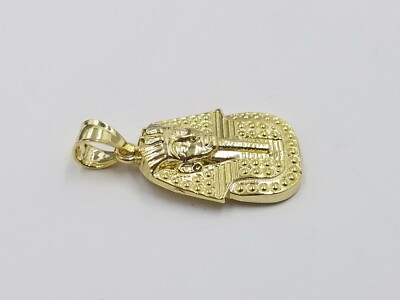 Pre-owned Globalwatches10 10k Egyptian King Yellow Gold Pharaoh Charm Mens Diamond Cut Design Pendant Real
