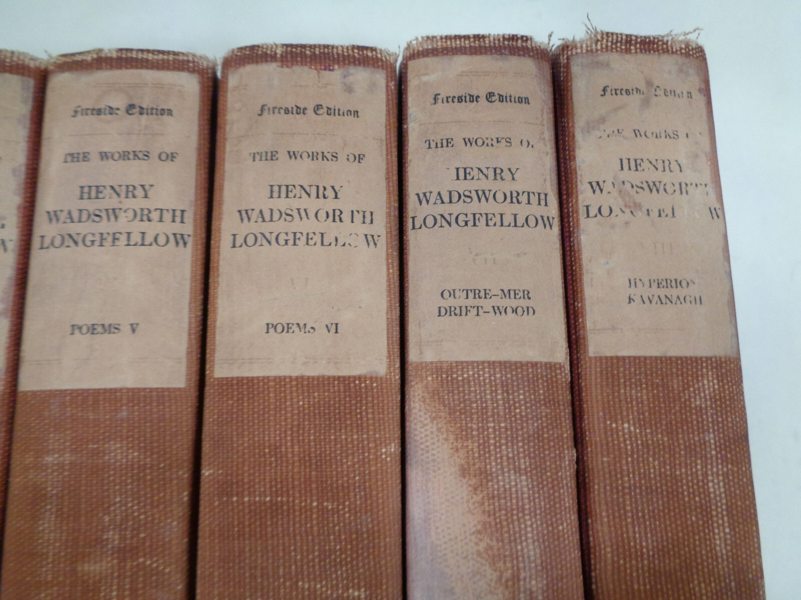 Works of Henry Wadsworth Longfellow 8 Volumes 1890 Red Maroon Décor Book Set
