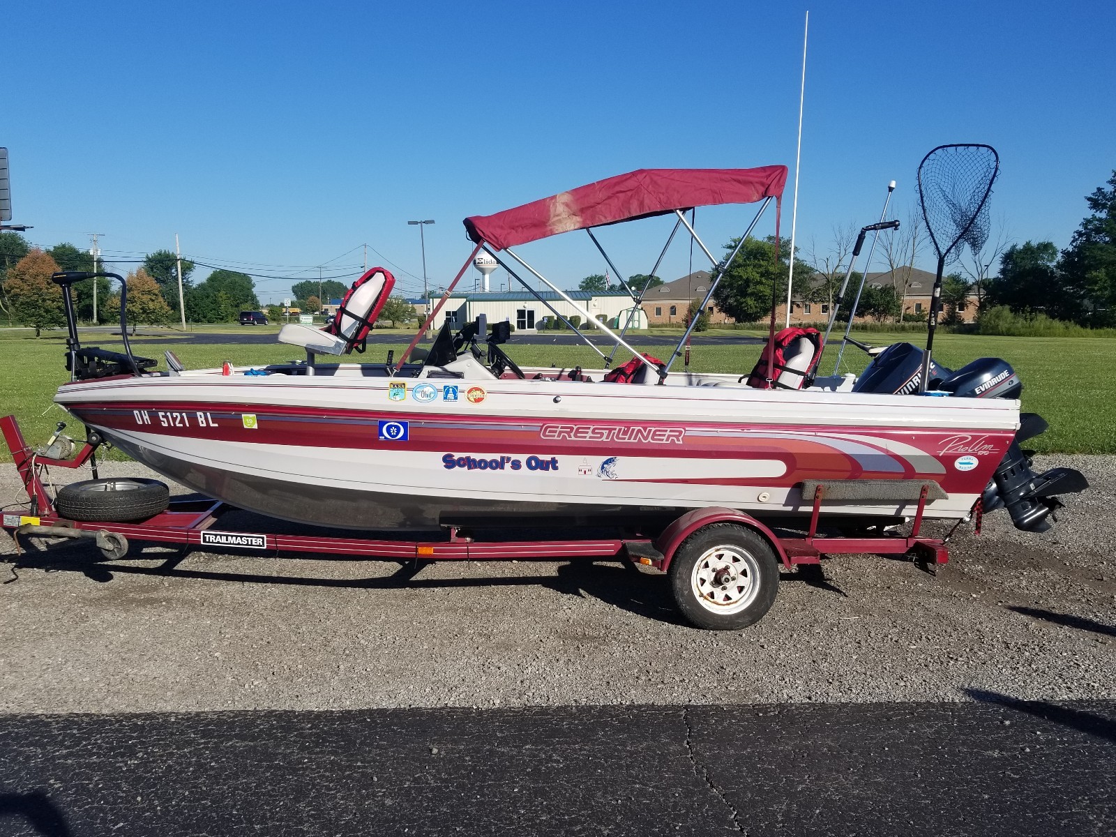CRESTLINER BOAT, BASS BOAT, FISHING BOAT, PRO AM 170,EVINRUDE MOTOR,BOAT