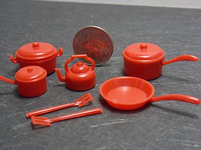 Dollhouse Miniature Red Cookware Set Pots Pans 1:12 scale E175 Dollys Gallery