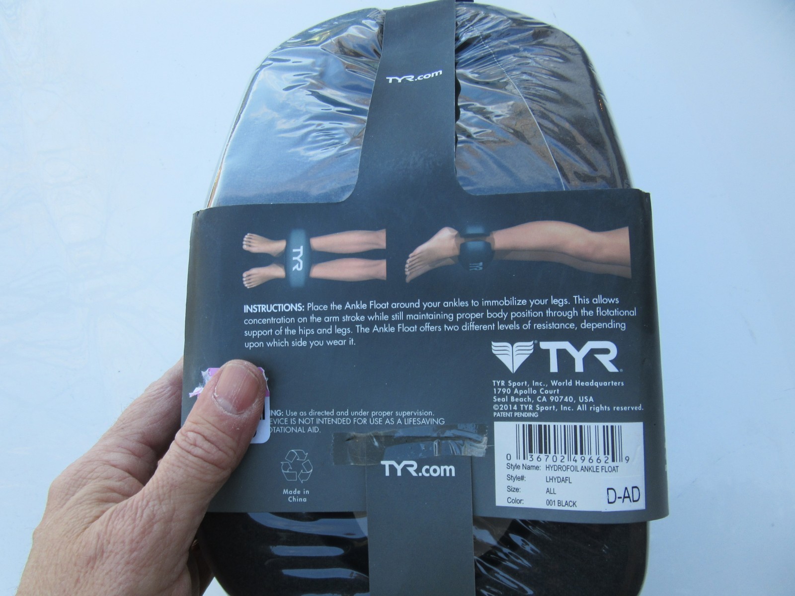 TYR Hydrofoil Ankle Float Swimming Training Tool Large Black -NEW