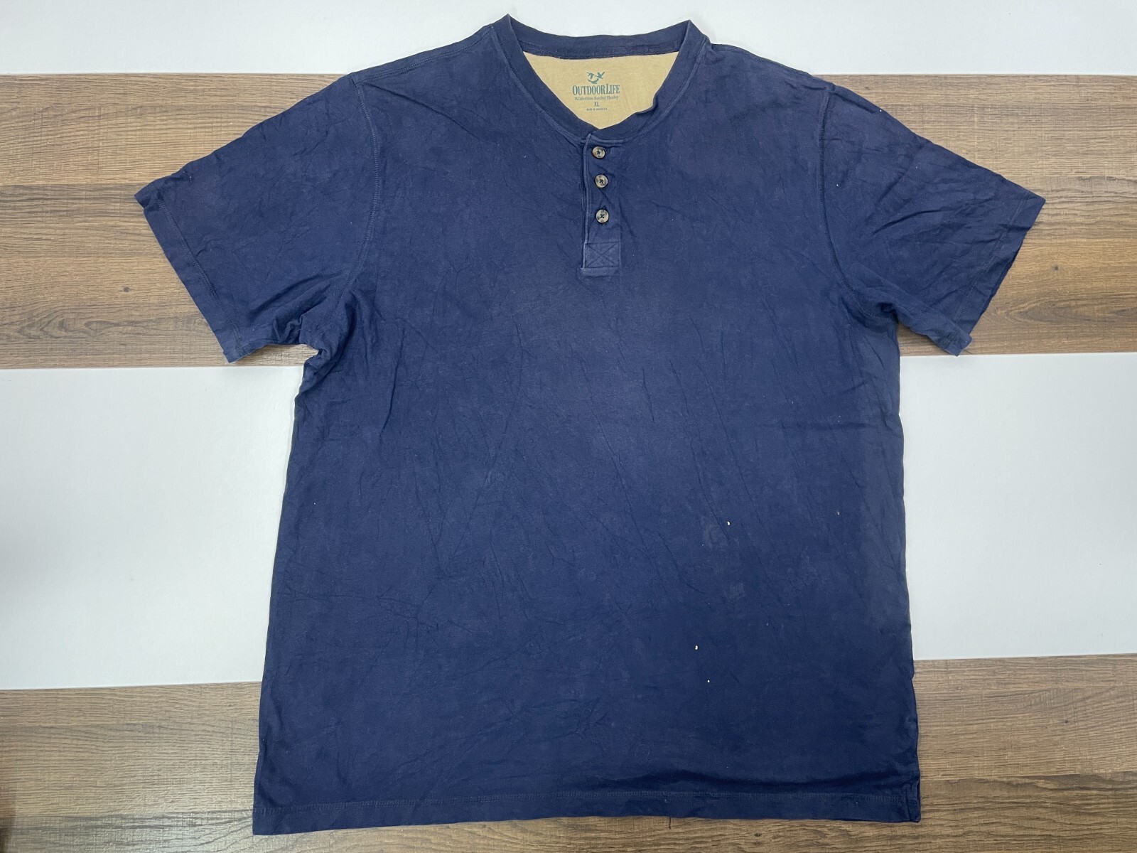 Outdoor Life Blue Sueded Henley Shirt Short Sleeve Size XL