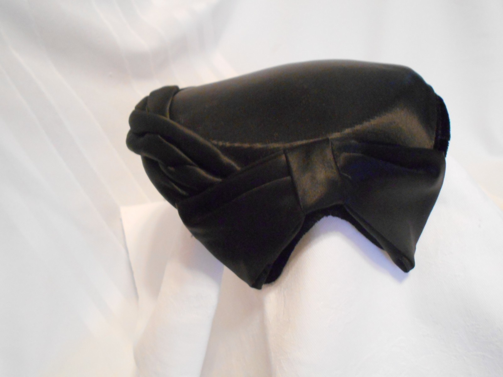 Hat, Vintage, Juliette Cap, Black Satin with Velvet Trim