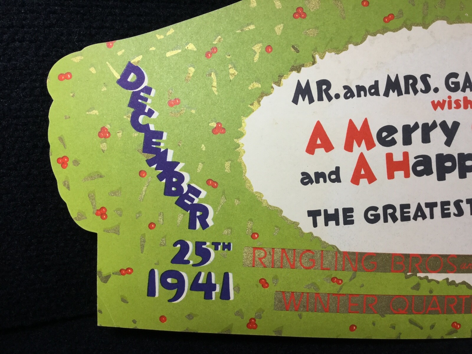 VINTAGE 1941 RINGLING BROS MR & MRS GARGANTUA GORILLA CHRISTMAS CARD BILL BAILEY