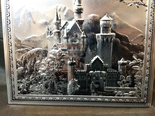 Vintage German Embossed 3D Tin Metal Box Schloss Neuschwanstein Castle Palace