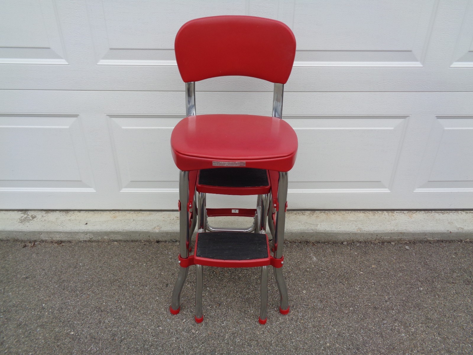 Red Cosco Step Stool Mid Century Modern Retro Style Excellent Cond Chrome