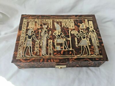 Egyptian Camel Leather Jewelry Box Isis Osiris Offering Gold Embossed 9''X5'' #142