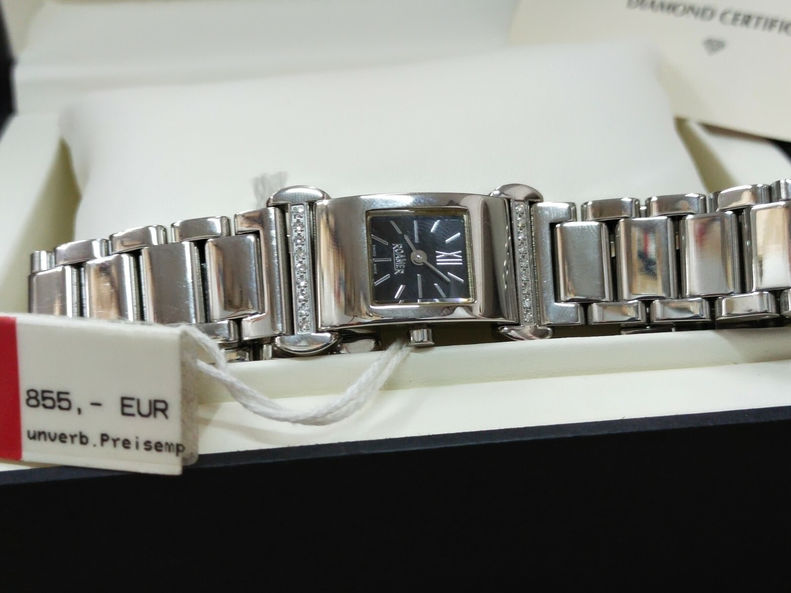 Pre-owned Roamer Watch Dreamline Luxury 18 Diamonds Swiss Made Folding Clasp 637.953