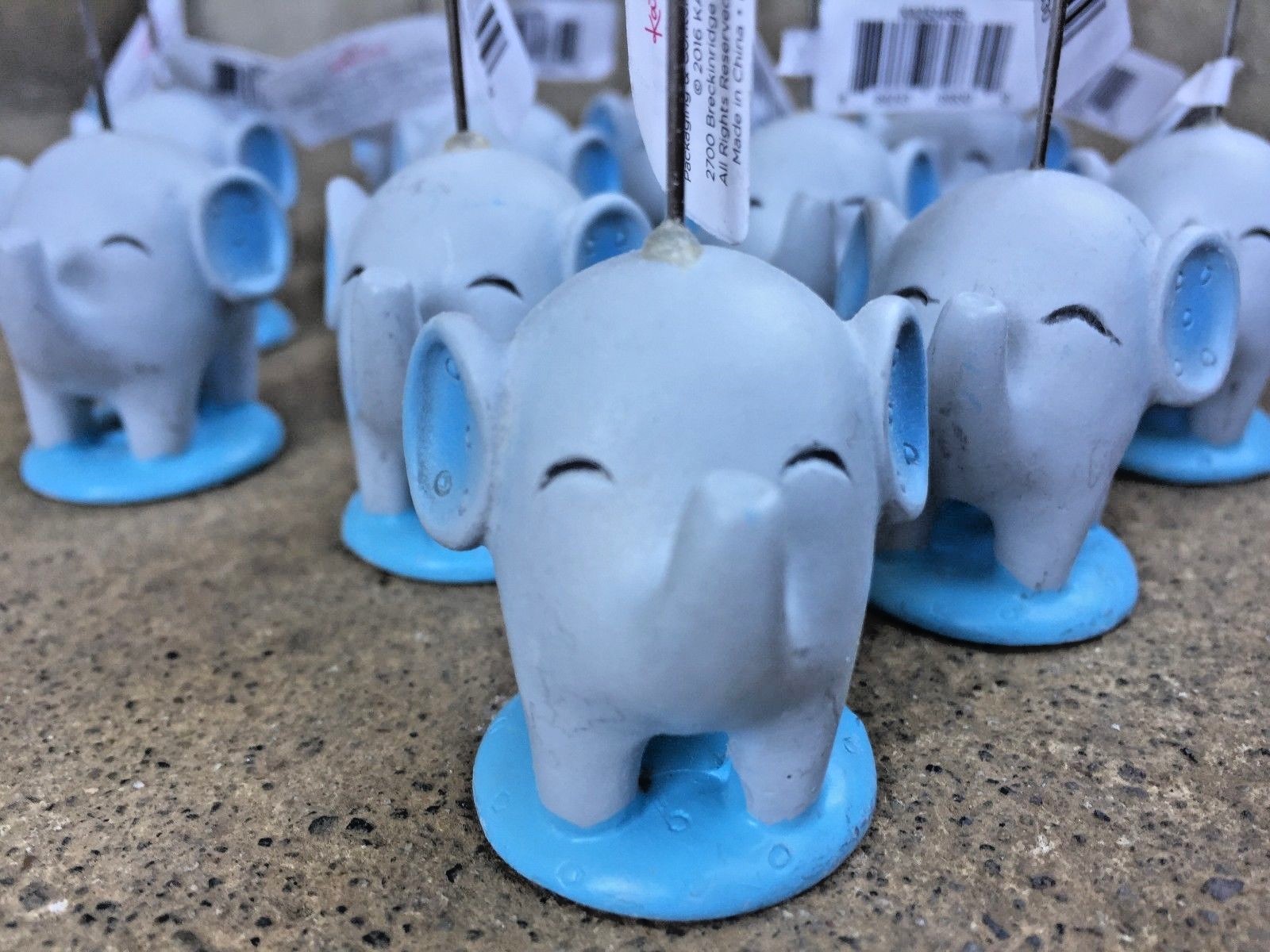 Set of 12 Kate Aspen Blue Hard Plastic Elephant Name Place Card Photo Holder