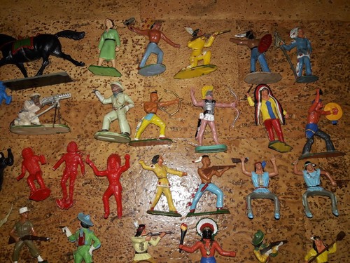 Vintage Plastic Figures Starlux Michel Louis Marx Mokarex Cowboys indians lot