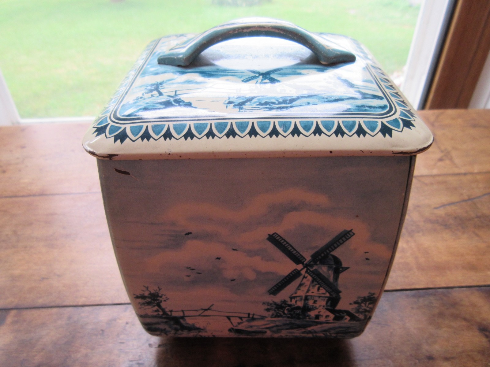 VTG Blue & White Tin Featuring Dutch Windmills & Boats Made in West Germany