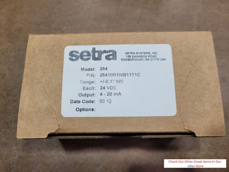 *NEW* SETRA Model 264 Pressure Transmitter +/- .1" WC 24VDC 4-20mA 26410R1WB11TC