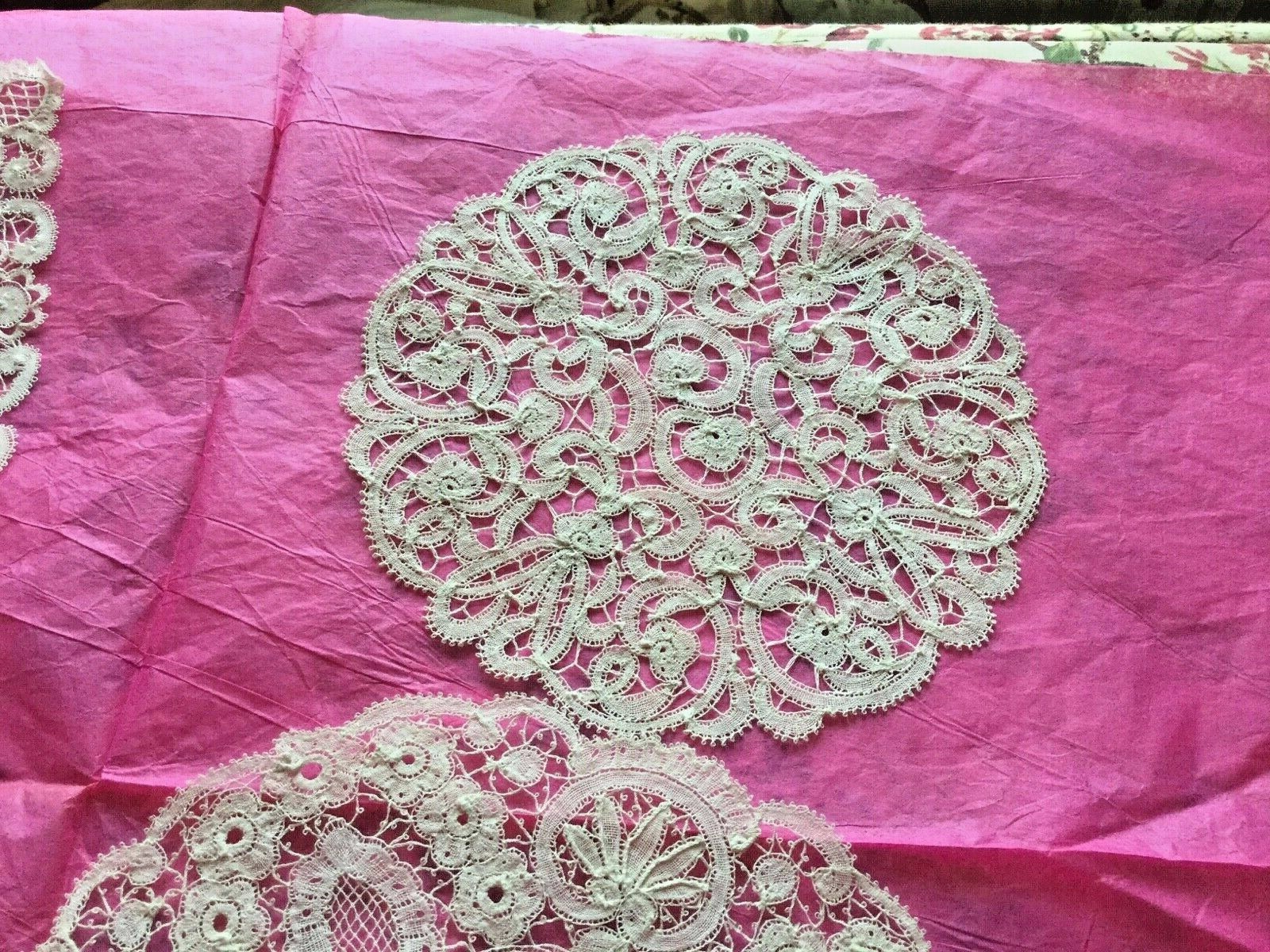 4 antique small vtg lace Dollie all hand made  lace