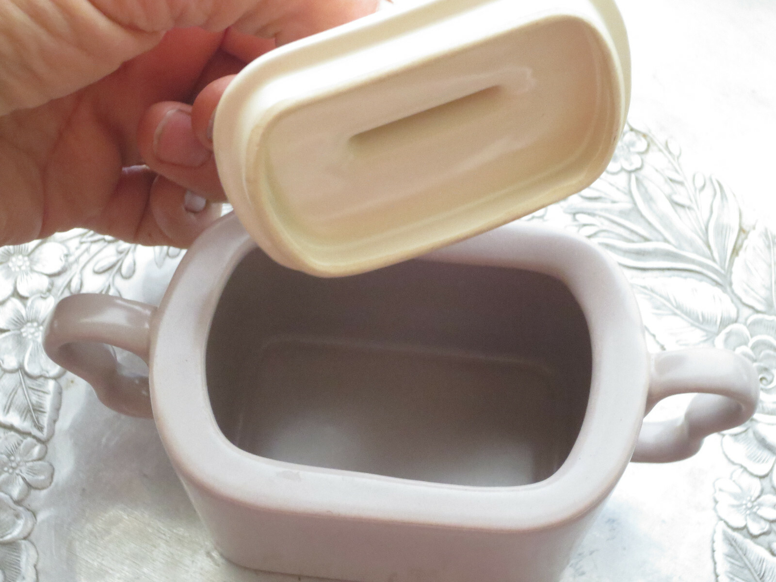 Franciscan #15 Pottery Tiempo Salt Gray / Grey Mauve White Stoneware Sugar Bowl