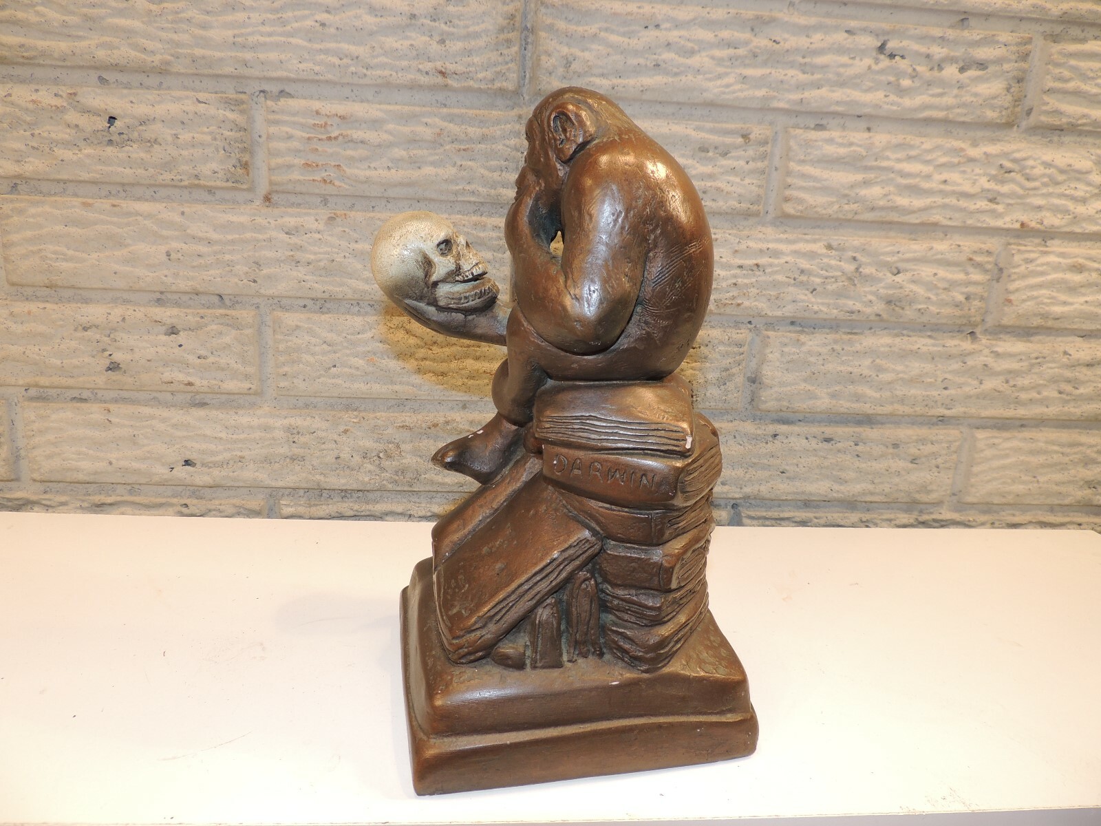 Vintage 1962  Statue DARWIN SKULL & MONKEY 9.5